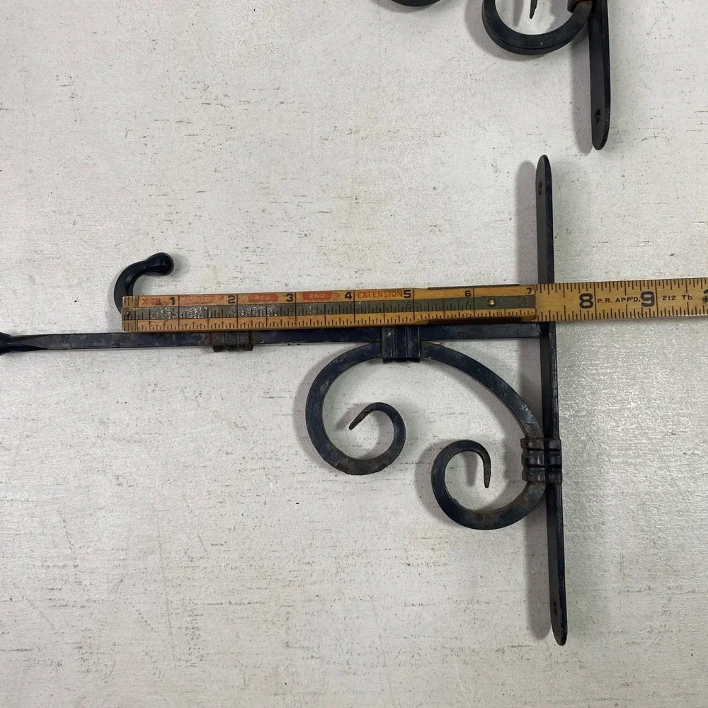 Vintage Wrought Iron Scroll Hanging Plant Brackets Black Set of 4 9 Inch Depth